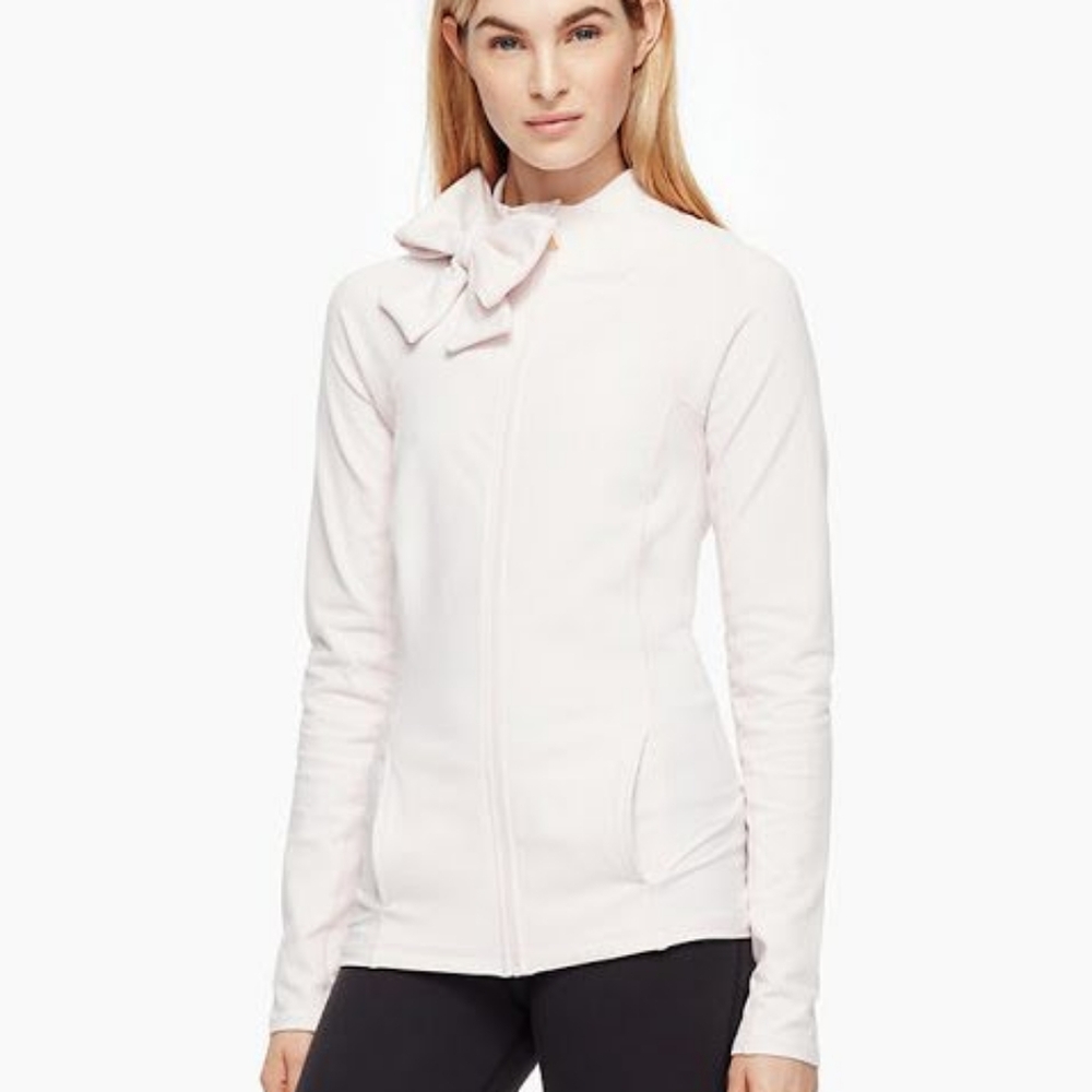 Kate Spade X Beyond Yoga Collab Pale Pink Bow Zip Up Long Sleeve Jacket Small